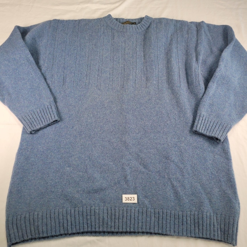 Gleneagles Of Scotland Mens XL Blue 100% Pure New Wool Crew Neck Sweater Ribbed